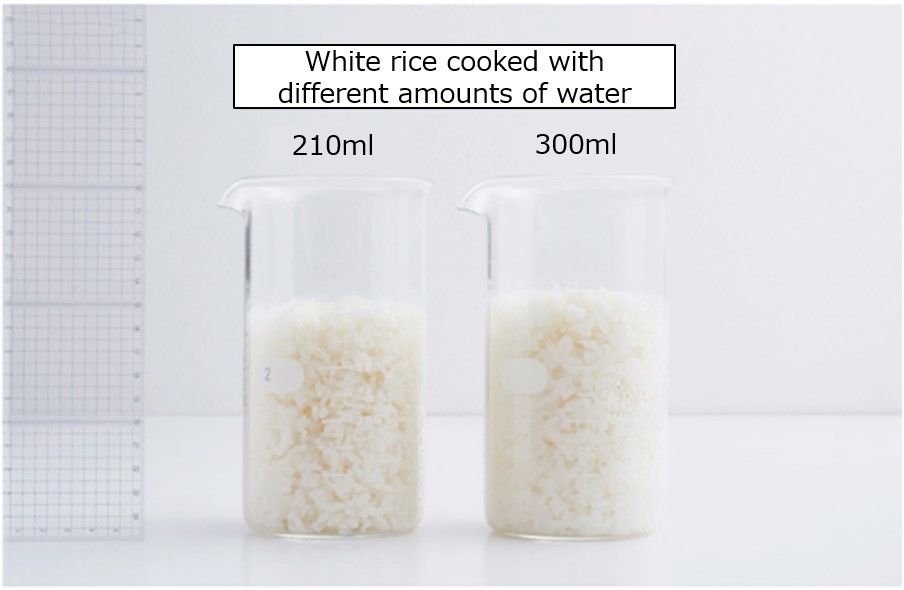 white rice cooked with different amount of water